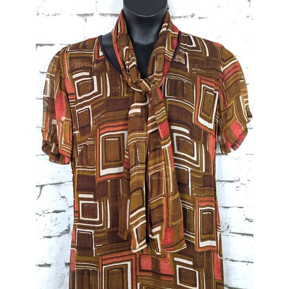 LOLA P. Vintage Geometric Print Maxi Dress Boho Hippie Retro Column Dress Large - Picture 4 of 12